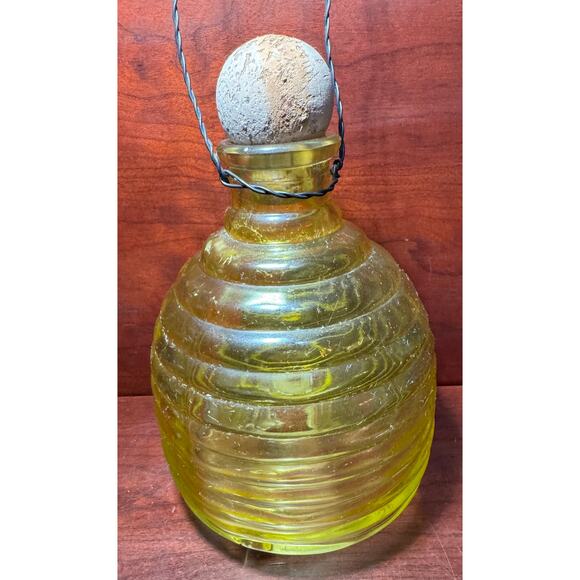 Vintage Bee Hive Shape Fly Wasp Insect Catcher Trap Glass Yellow W/ Cork Stopper - Picture 2 of 8